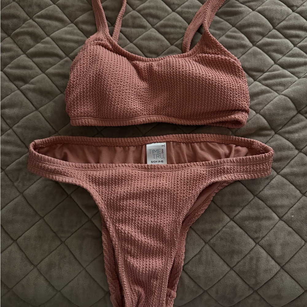 Time and Tru Textured Bikini Set in Dusty Rose